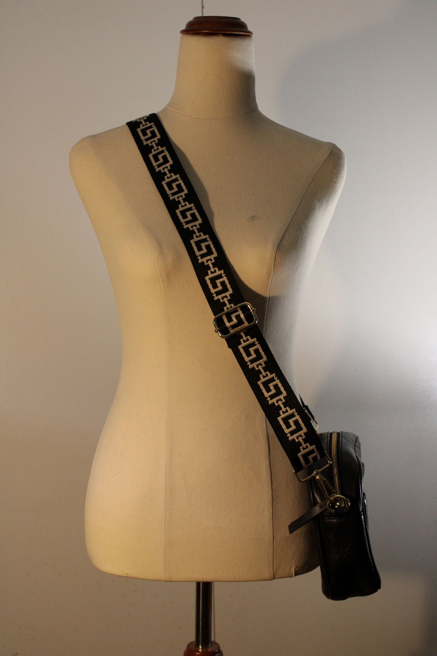 Bag Strap - Cream Black Abstract