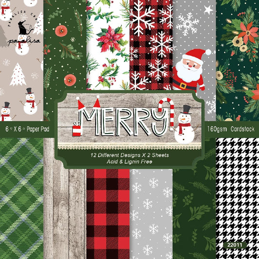 Paperstock 6" x 6" 24 pages - Christmas "Merry" Theme