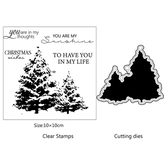 Christmas Stamp & Die Set -  2 Trees & Sentiments