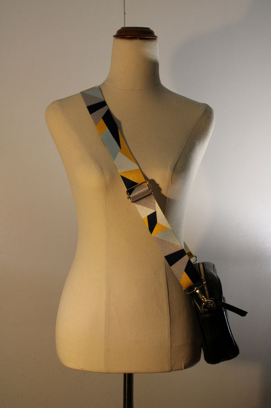 Bag Strap -  Navy/Yellow/White/Gray/Blue Geometric